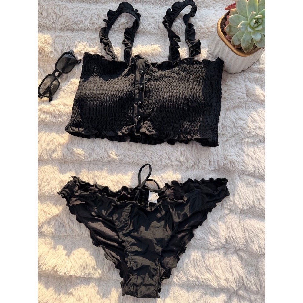 CUPSHE Black Smocked Ruffle Bikini Set | NWT - SIZE L